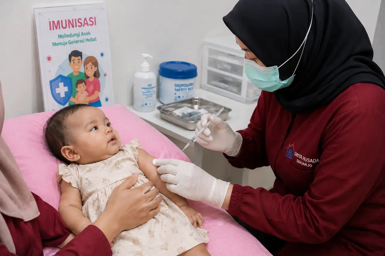 Pelayanan imunisasi lengkap anak dan bayi usia 0-2 tahun oleh tenaga medis di Klinik Griya Husada Sidoarjo